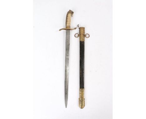 Early 20th century Royal Navy Midshipman's Dirk, blade etched with cypher of Edward VII and crowned fouled anchor, shagreen g