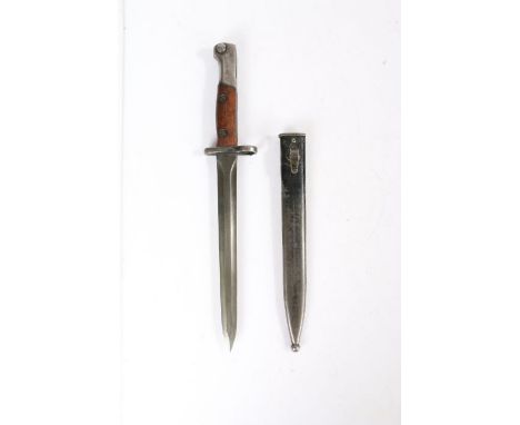 Belgian FN Model 1949 Knife Bayonet, double edged steel blade, pommel marked 'SA30' with serial number 11718, held in steel s