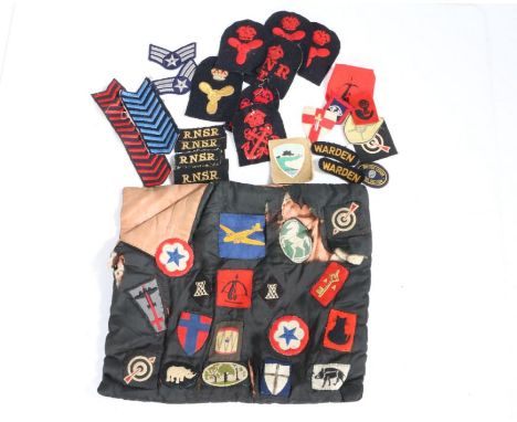 Bag or cushion cover with Second World War Formation Signs sewn to the front including 56th London Division, 45th Division, 1
