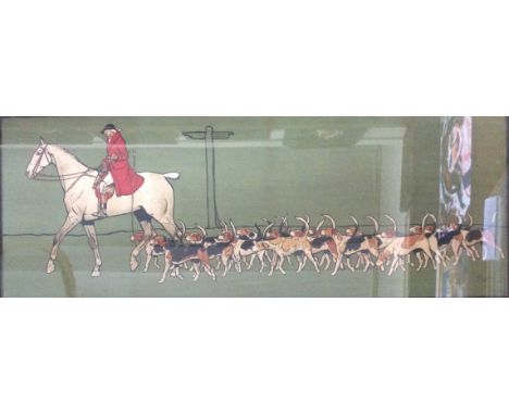CECIL LALOIN. Two framed, signed, prints, hunting scenes, both 38.5cm x 101.5cm.