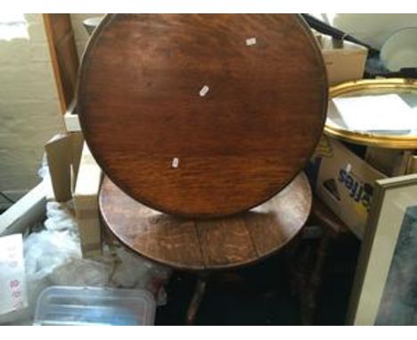 A Victorian rectangular side table, a 19th Century oak pedestal table with tripod base, and a 20th Century circular table on 