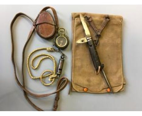 WWI canvas map case, WWI leather cased officers compass by French & Son Ltd 1917, and a whistle J.Hudson & Co. 1918, and a pe