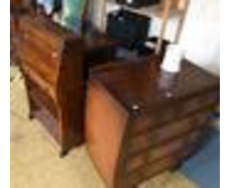 Small oak bureau together with small oak drop leaf table, tunbridge ware table top unit and oak wall cabinet.