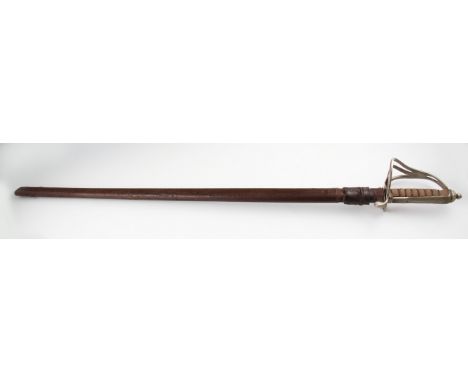 A G.R.Royal artillery officer's sword in leather scabbard.