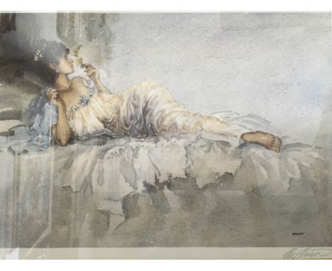 E. W. STURGEON. Framed, signed in pencil, limited edition print on paper 151/850 with guild stamp, young woman resting in her