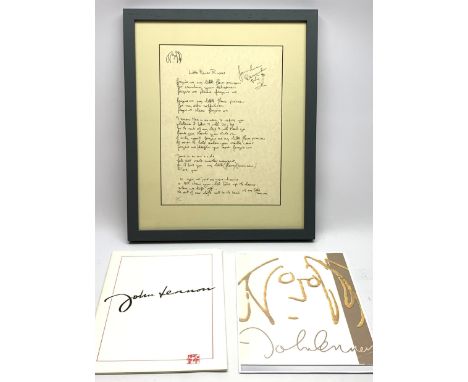 After John Lennon (British 1940-1980): 'Little Flower Princess' hand written song lyrics, limited edition lithograph No.123/1