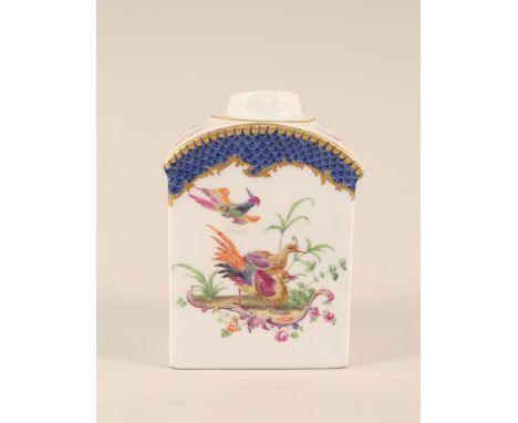 A 19th Century Meissen scale blue and bird decorated tea caddy