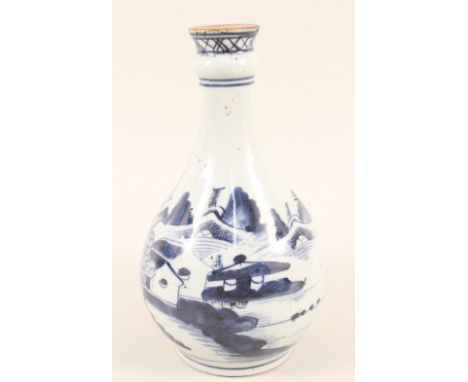 An 18th Century Chinese blue and white landscape vase (light base crack), height 9"
