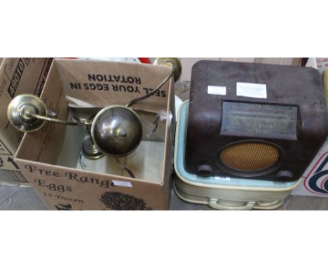 A Westminster record player, Bush Bakelite radio plus a brass electrolier