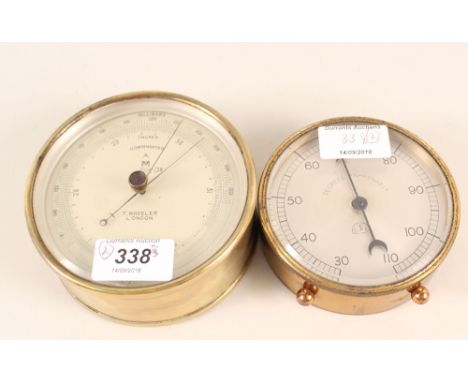 A T.Wheeler, London circular brass barometer plus a thermometer