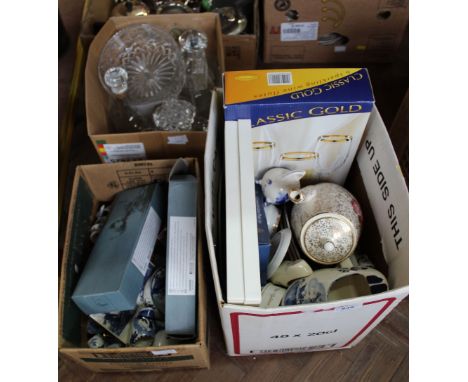 Various china and glass including a Coalport plate, Delftware etc (three boxes)