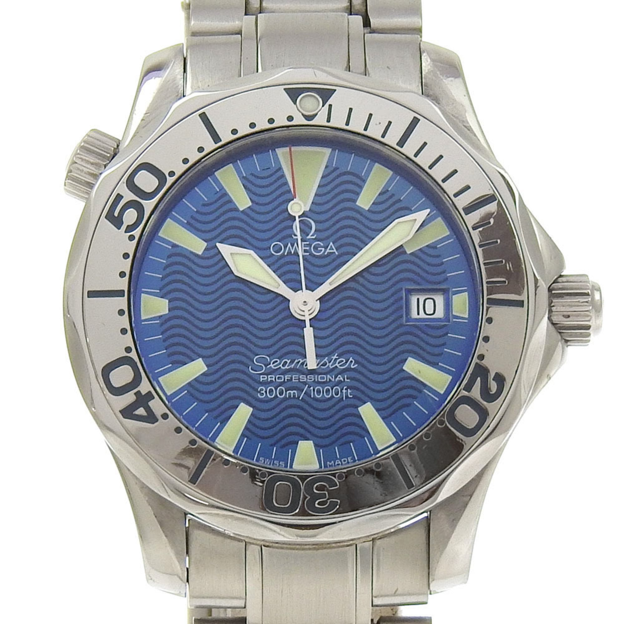 OMEGA Seamaster Watch Professional 300 2263.8 Stainless Steel Quartz Analog Display Blue Dial Boys