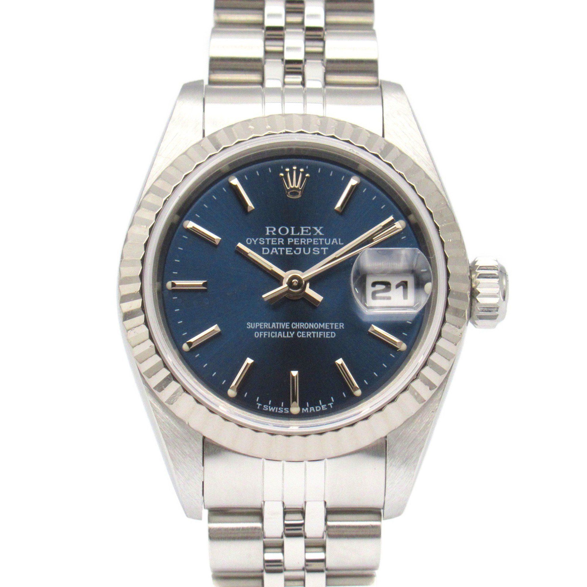 Rolex ROLEX Datejust U-number watch 18KWG (white gold) stainless steel ladies blue BA 69174