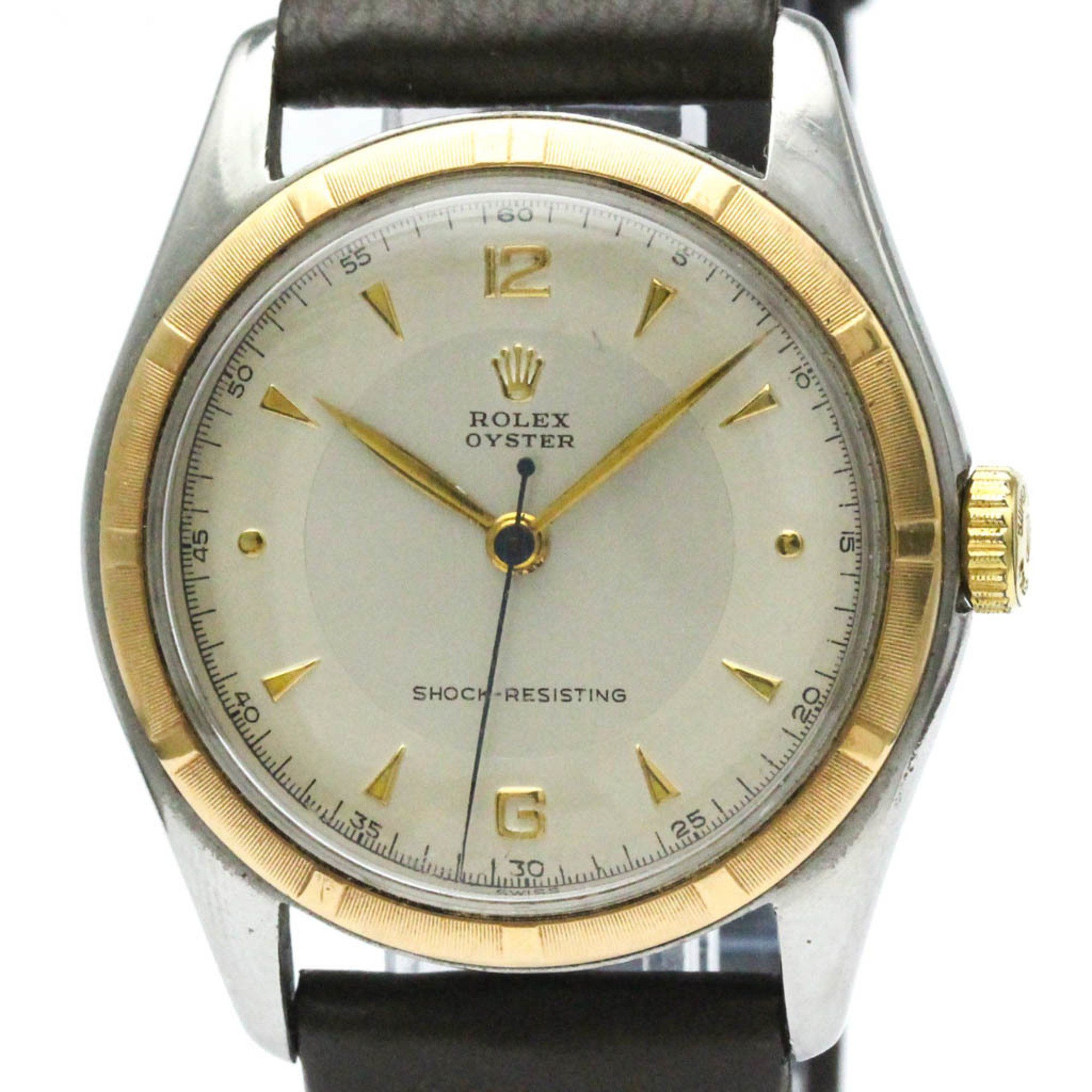 ROLEX Oyster Precision 5059 18K Gold Steel Hand-Winding Mens Watch