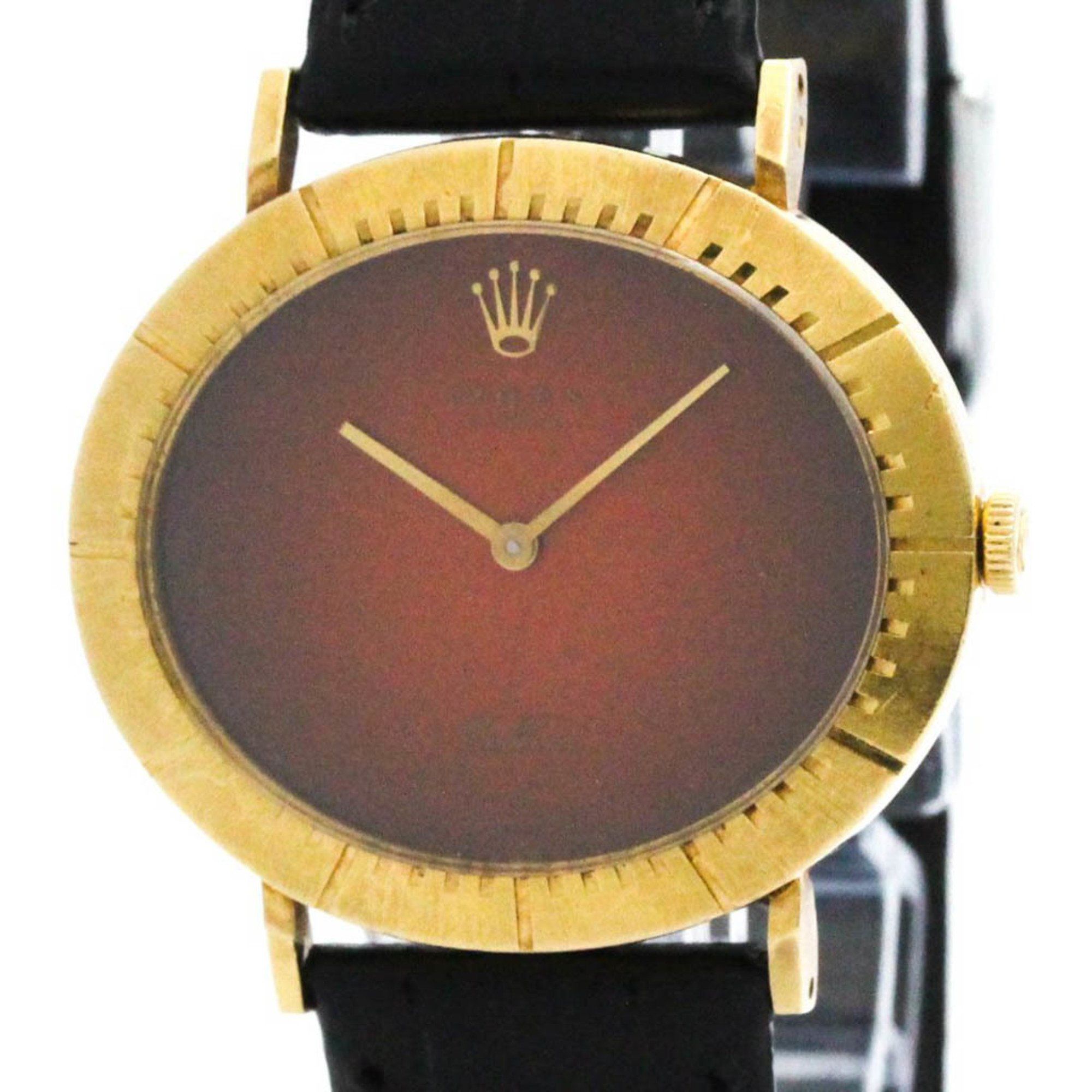 ROLEX Cellini 4083 18K Gold Leather Hand-Winding Mens Watch 4083