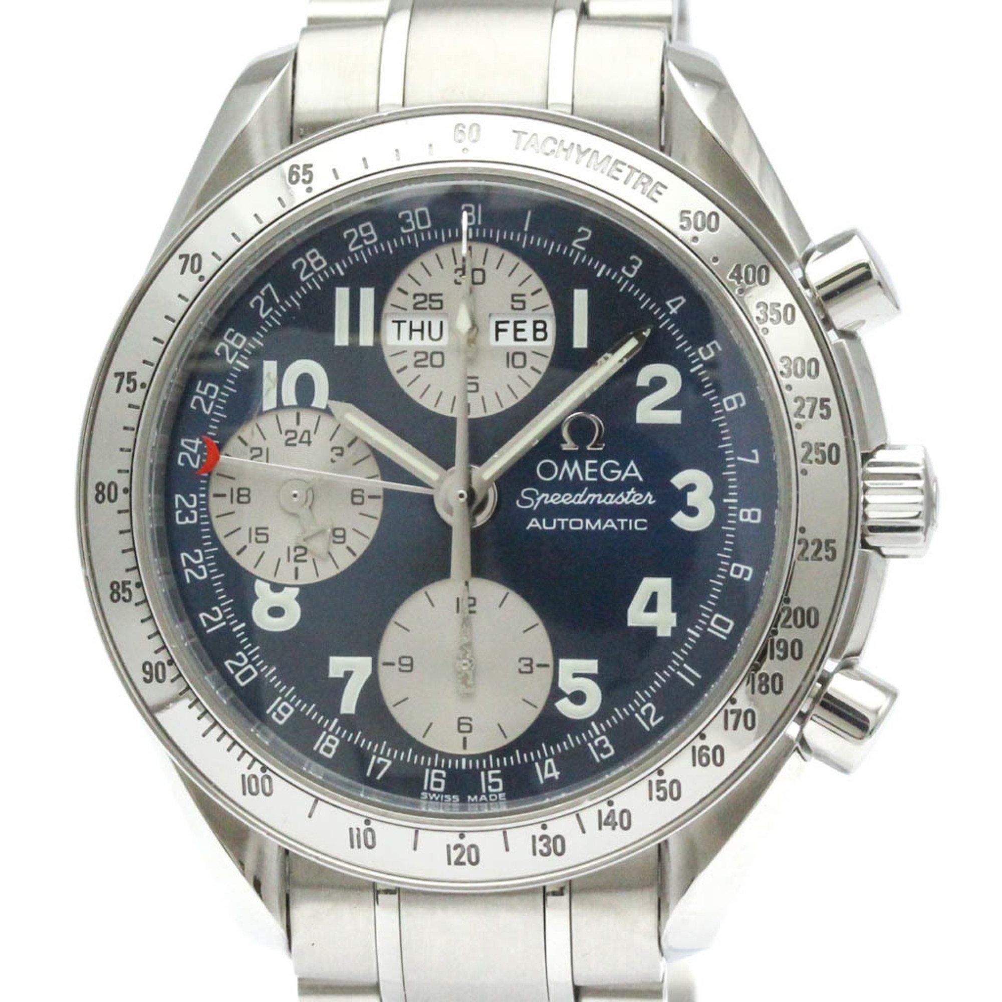Polished OMEGA Speedmaster Triple Date Steel Automatic Watch 3523.81