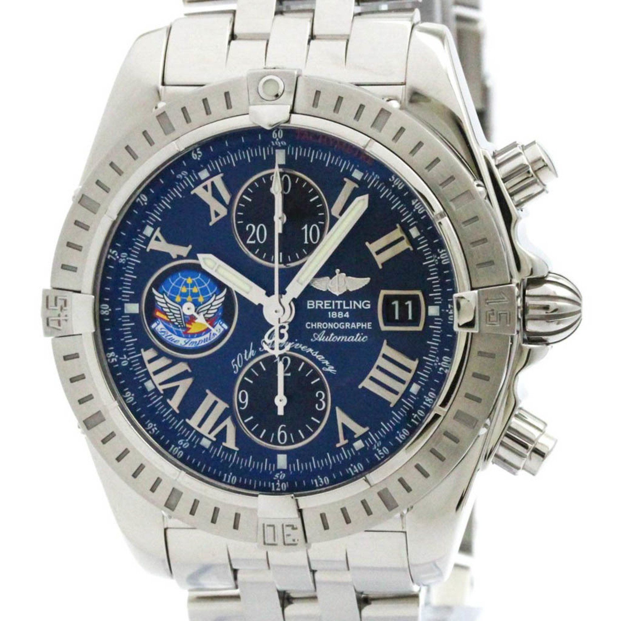 Polished BREITLING Chronomat Evolution Blue Impulse Mens Watch A13356
