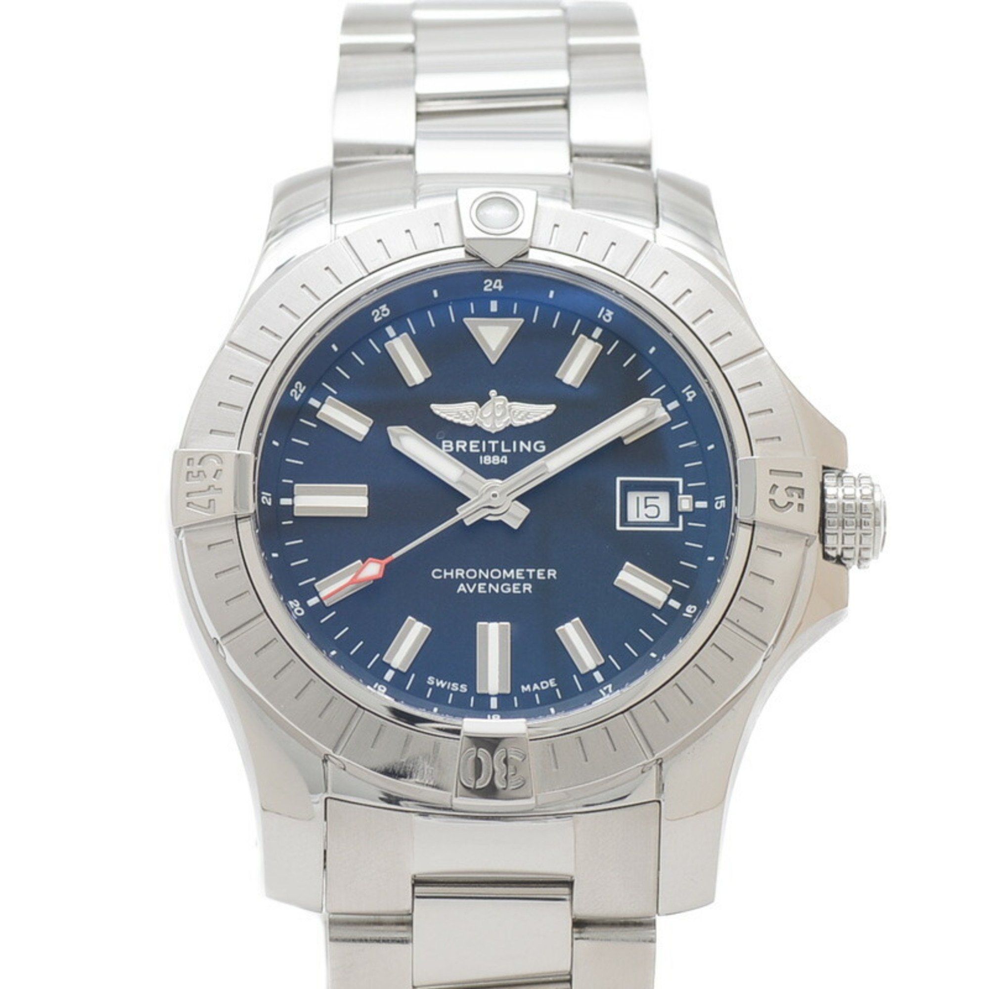 Breitling Avenger Automatic 43 Watch Date Black Dial SS A17318 Men's