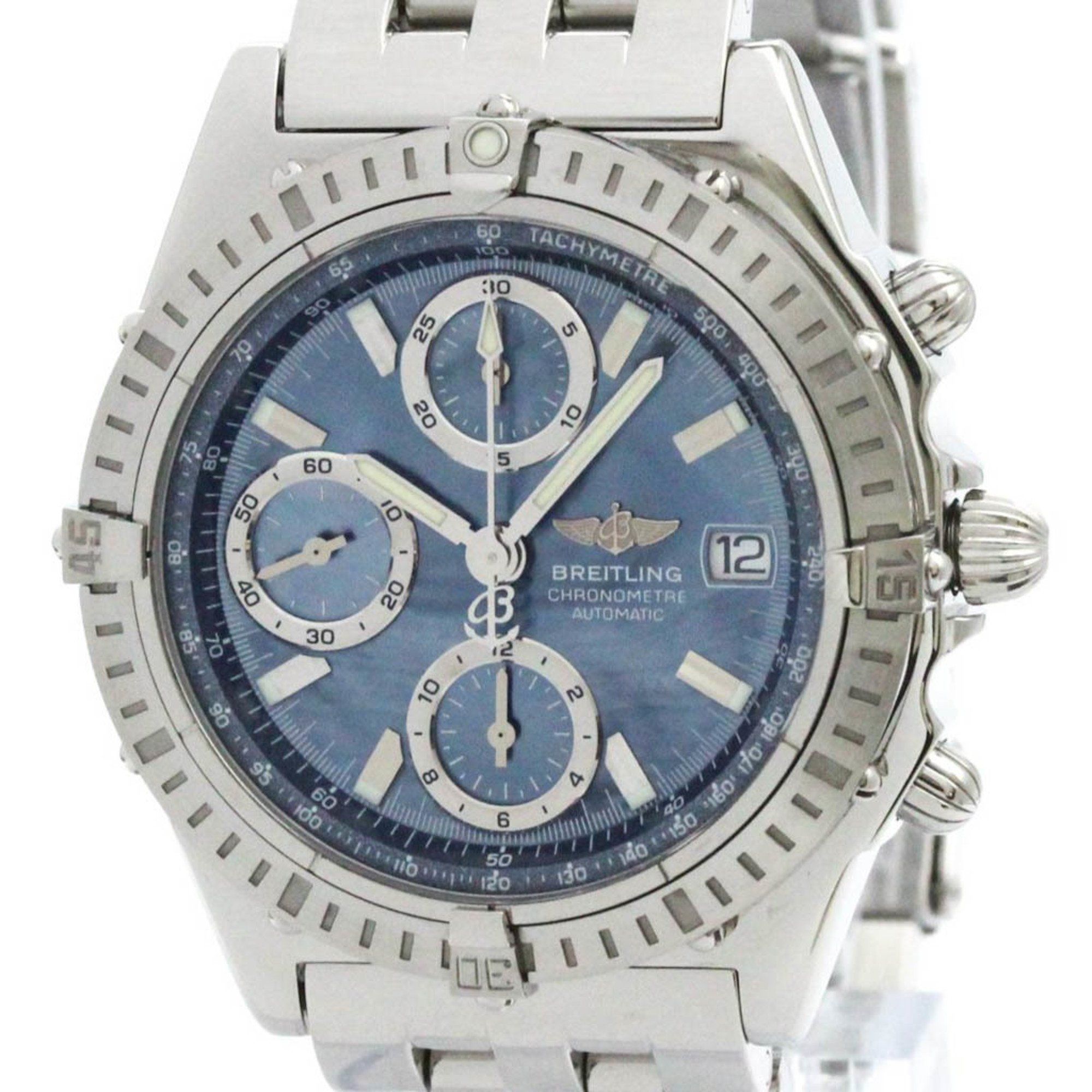 Polished BREITLING Chronomat Blue MOP Dial Steel Automatic Watch A13352