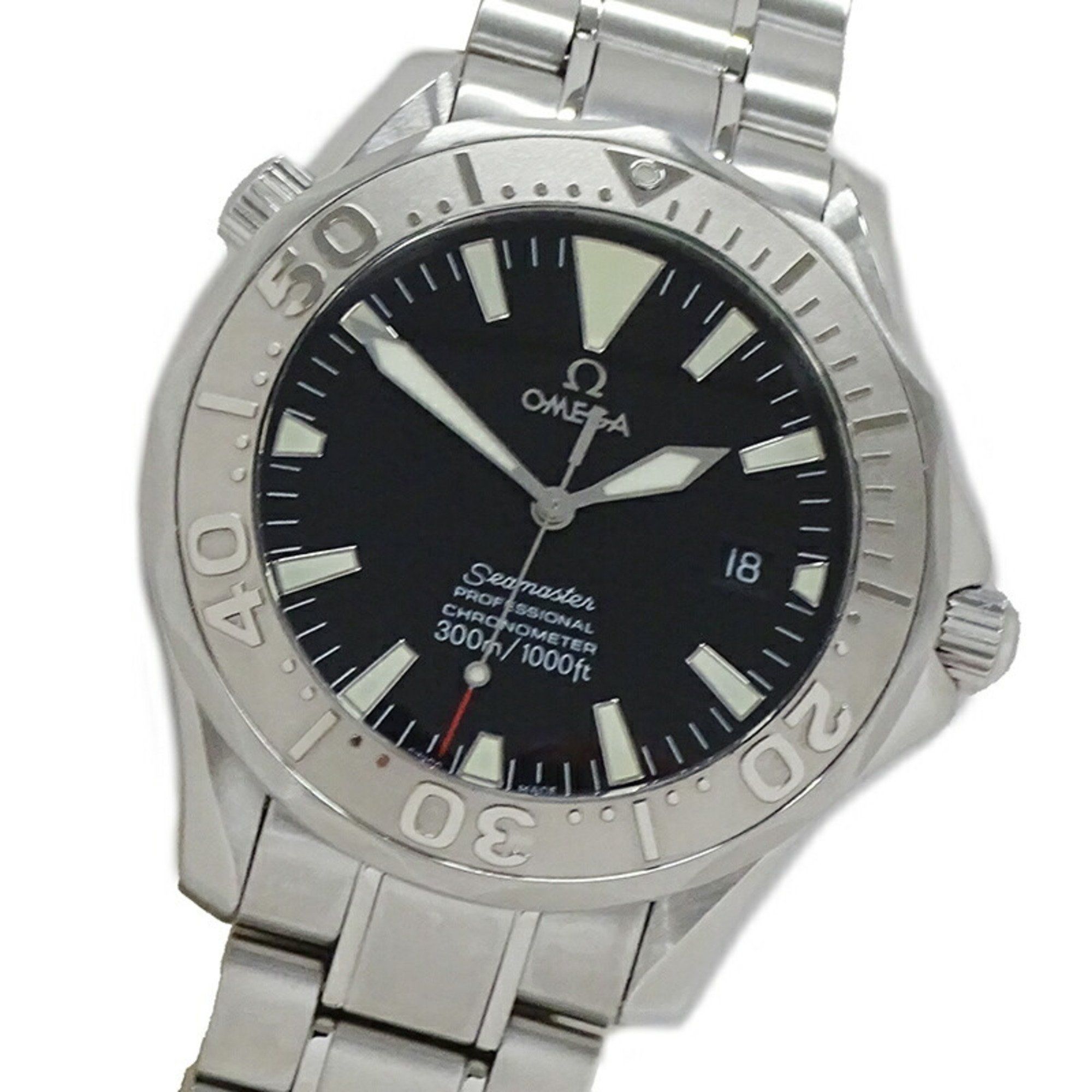 OMEGA Seamaster 2230.50 Watch Men's 300m Date Automatic AT Stainless Steel SS White Gold WG Bezel Si