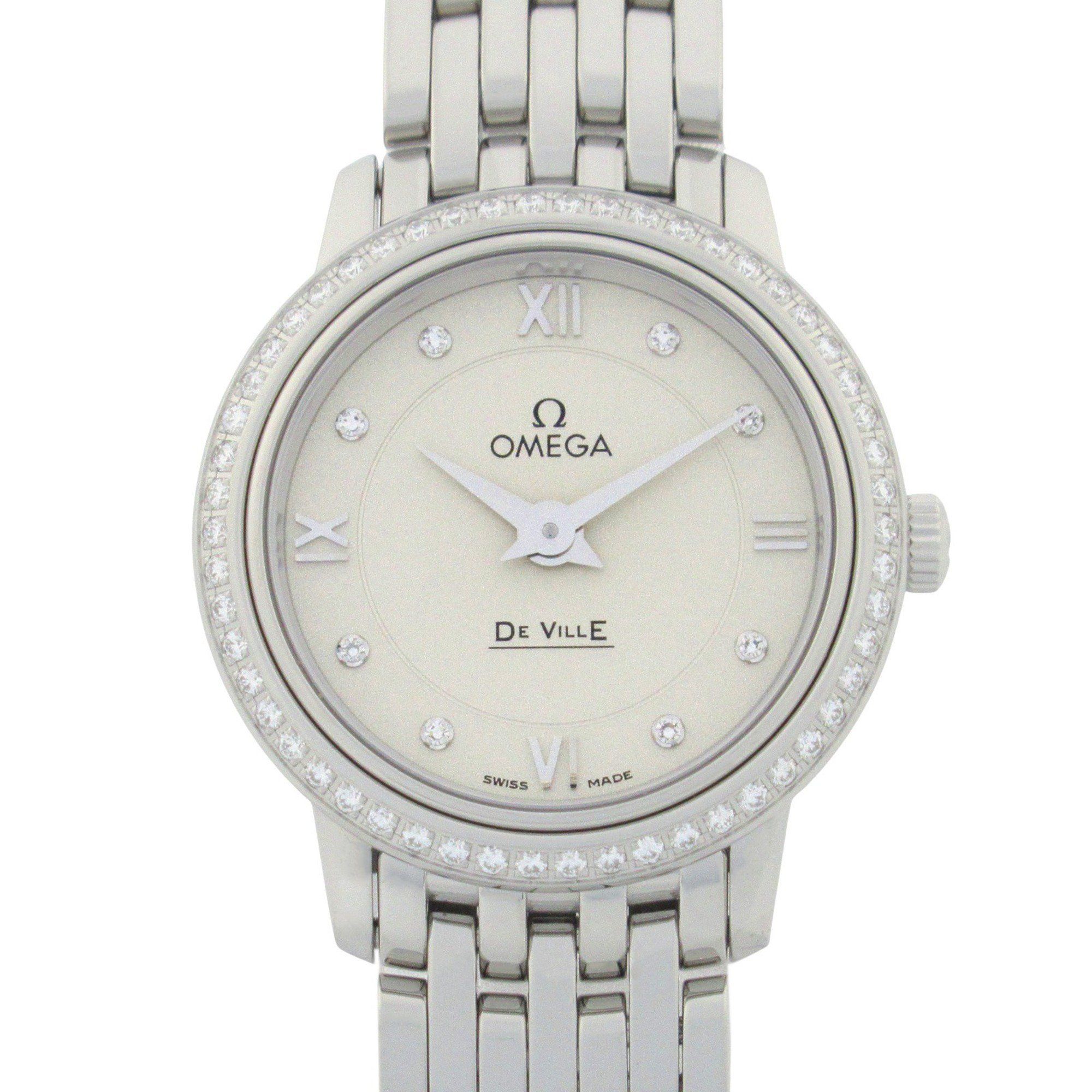 OMEGA De Ville Prestige Diamond Bezel 8P Watch Stainless Steel Ladies Silver 424.15.24.60.52.001