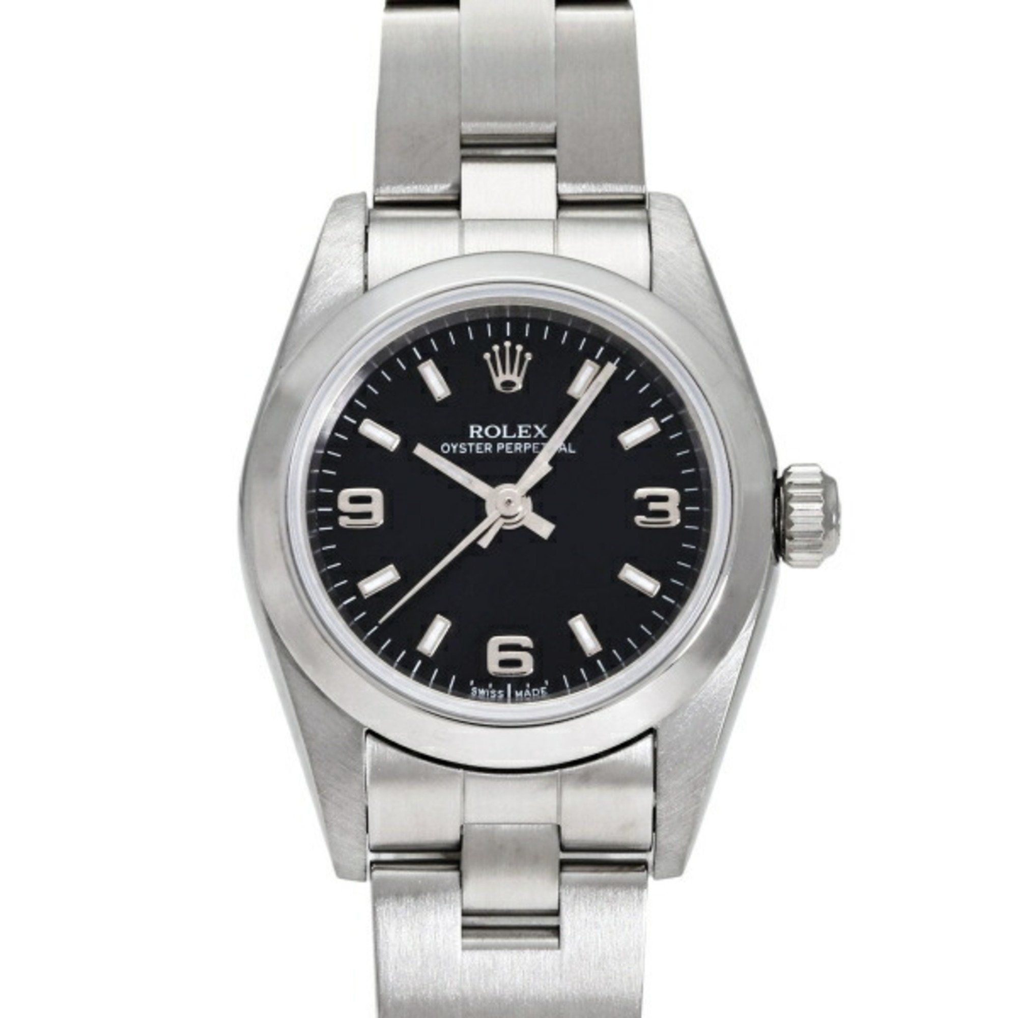ROLEX Oyster Perpetual 24 76080 Black Arabic Dial Watch Ladies __