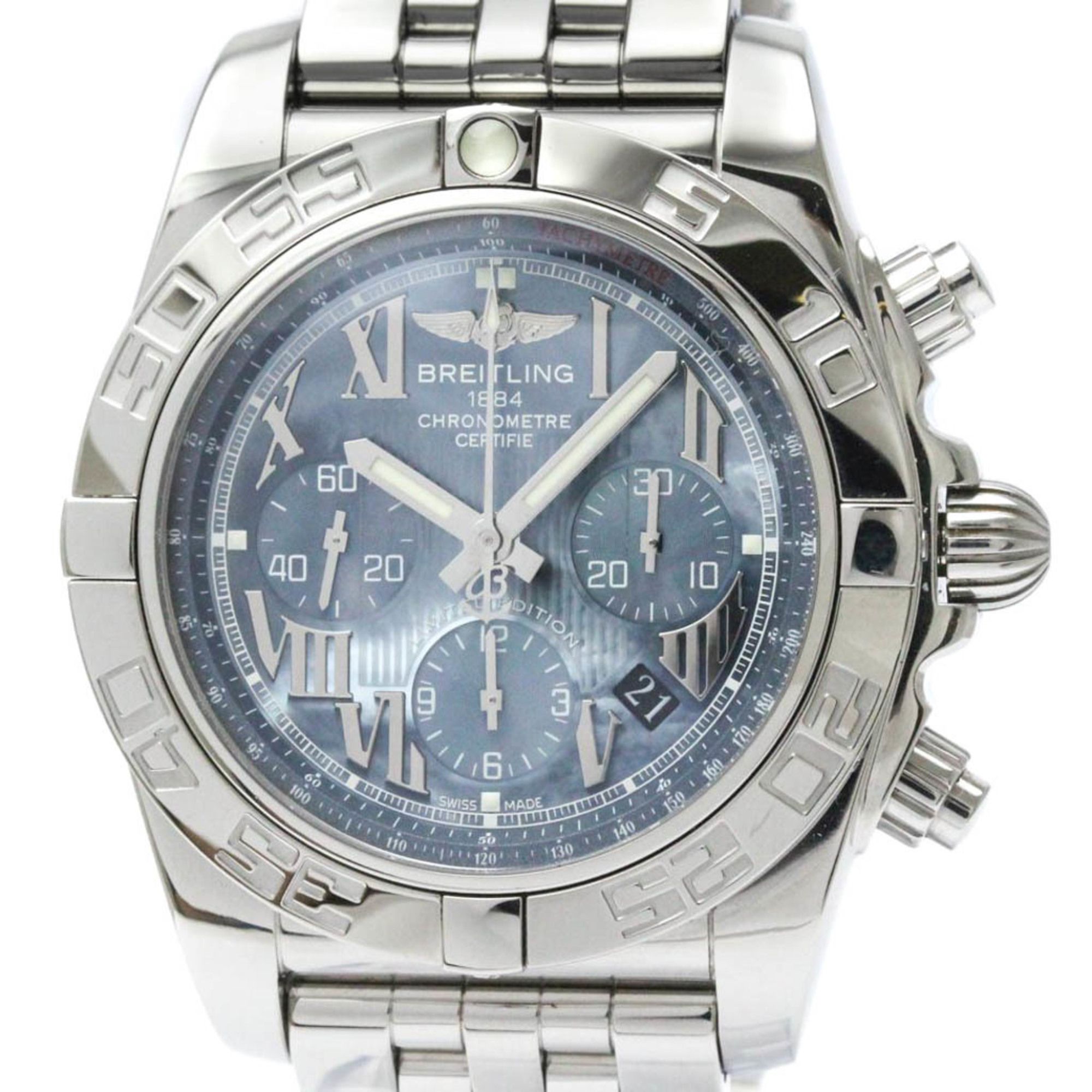 Polished BREITLING Chronomat 44 Japan LTD Blue MOP Dial Watch AB0110