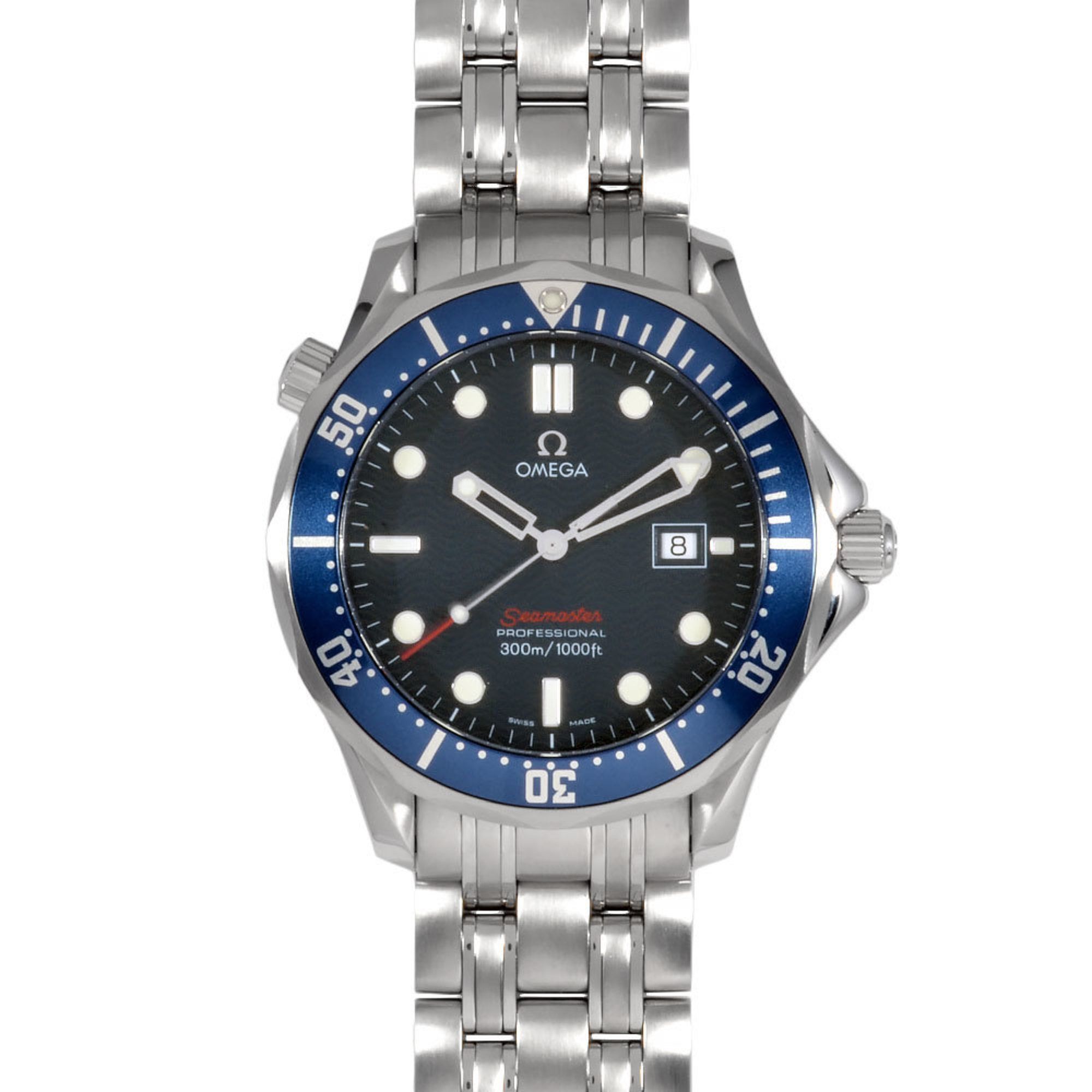 OMEGA 2221.80 Seamaster 300 Professional Watch Quartz Blue Dial Date SS Navy Men's