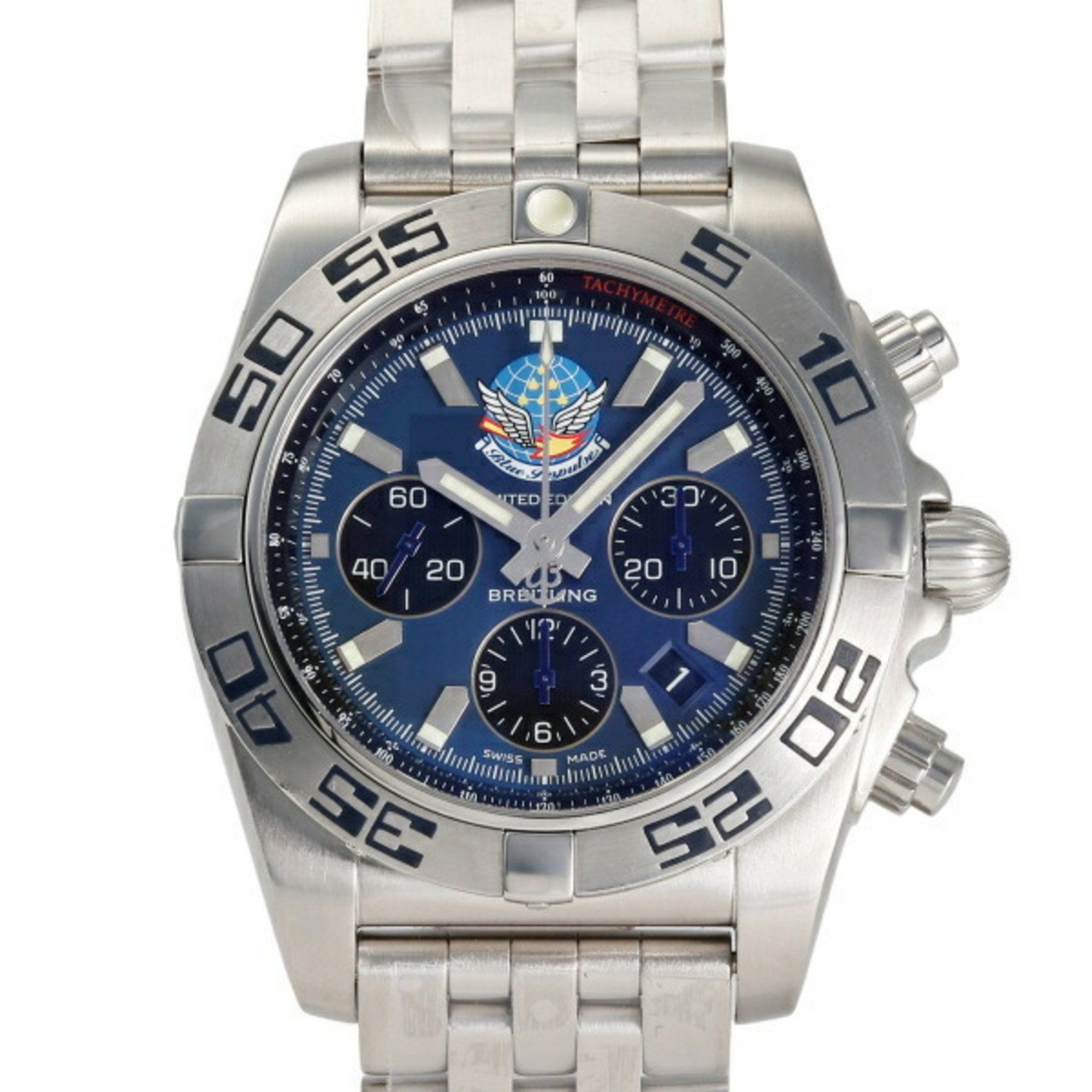 BREITLING Chronomat 44 Blue Impulse Limited Edition 400 AB0110 A013CBIPS Black Dial Men's Watch __