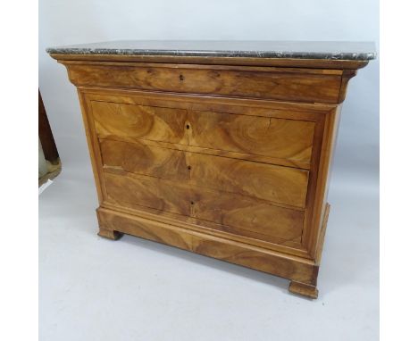 A French marble topped mahogany commode chest of 4 long drawers. 131x100x57cm. 