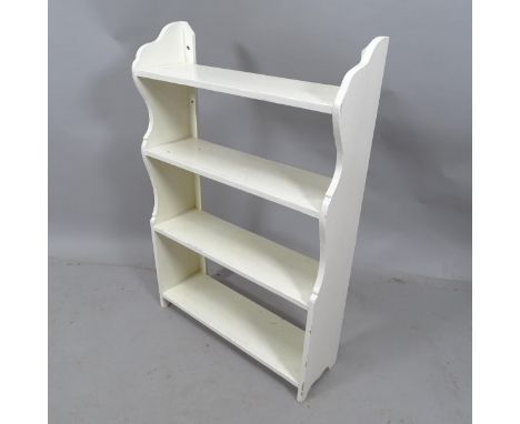 A painted wooden four-shelf waterfall open bookcase. 60x92x19cm 