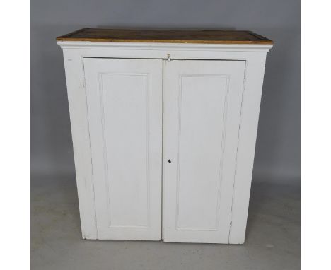 A painted pine two door cupboard with shelf fitted interior. 112x130x60cm 