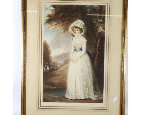 Sydneye Wilson after George Romney, coloured mezzotint, portrait of Mrs Lee Acton, 77cm x 54cm, framed 