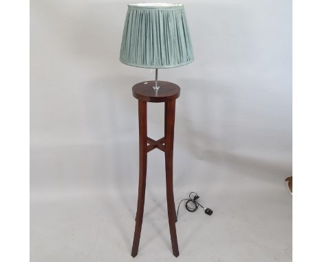 A modern mahogany standard lamp and shade. Height overall 155cm 