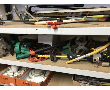 Shelf of gardening tools, various