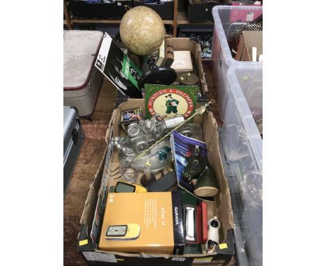 Two boxes of assorted including enamel signs, globe etc.