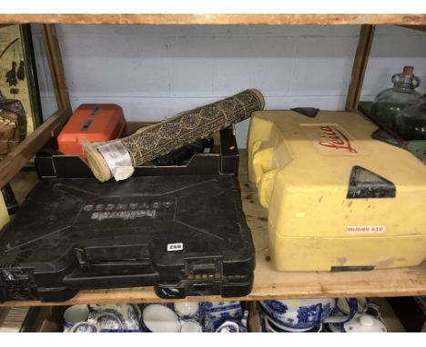Shelf of tools and a rug