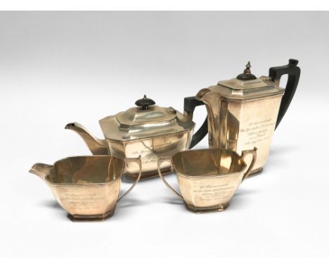 A plain silver four piece tea service, Sheffield, weight 57oz