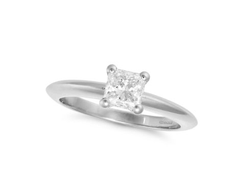 TIFFANY & CO, A SOLITAIRE DIAMOND ENGAGEMENT RING in platinum, set with a princess cut diamond of 0.60 carats, inscribed D0.6