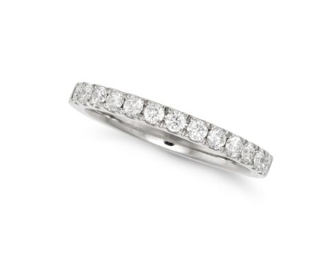 NO RESERVE - A DIAMOND HALF ETERNITY RING in platinum, the band half set with a row of round brilliant cut diamonds, no assay