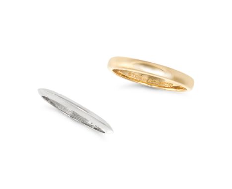 NO RESERVE - TIFFANY &amp; CO, TWO WEDDING BAND RINGS one in 18ct yellow gold, engraved N&amp;D, signed Tiffany &amp; Co, sta