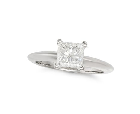 TIFFANY & CO., A SOLITAIRE DIAMOND ENGAGEMENT RING in platinum, set with a princess cut diamond of 0.90 carats, inscribed 0.9