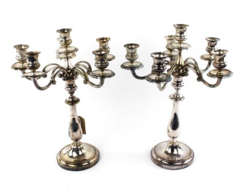 A pair of Christofle silver plated six light candelabra ( lacking two sconses ) H40cmCondition Report:  Some general overall 