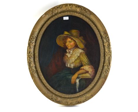Late 19th Century, portrait of young lady in a bonnet, oil, 60 x 48cm, oval.
