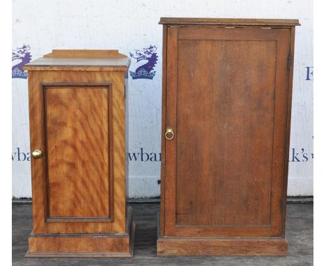 A Victorian satin birch bedside cupboard, the panelled door enclosing a shelf, H 74cm, W 39cm, D 41cm, together with an Edwar