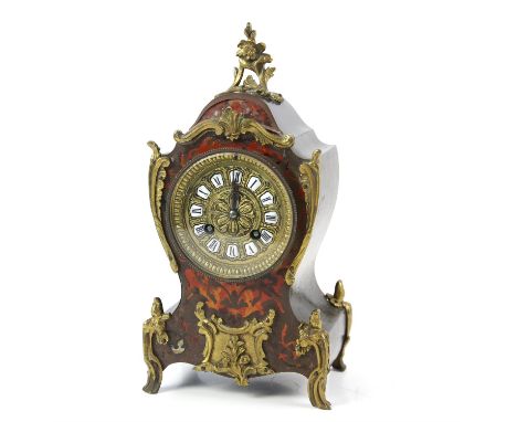 19th century French boulle work and gilt metal mounted table clock, of waisted form  with brass dial and enamelled chapters o