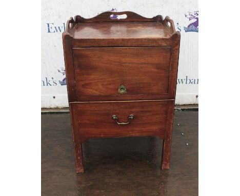 A George III mahogany tray top commode, with a converted hinged door above a pull out drawer, with brass handles, H79cm, W 51