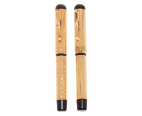 Visconti "Le Grottesche Vatican Museum" STYLOGRAPHIC PLUMS.Black resin body with yellow gold case.18 Kts gold nib, M and V ni