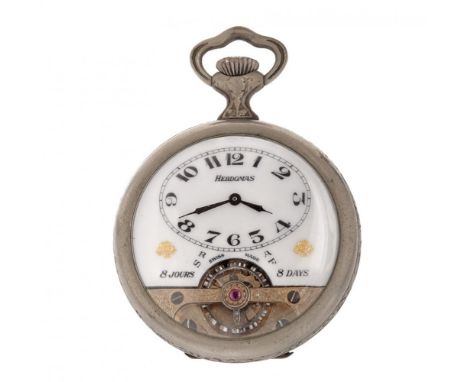 Lepine style pocket watch and HEBDOMAS remontoir system with time indication in Arabic numerals. With 8 days of rope. Decorat