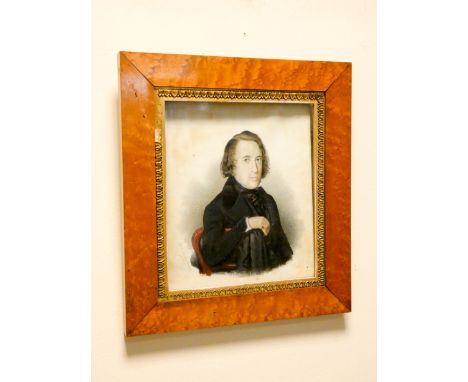 A 19th Century framed portrait print, signed E Certel, 1847, in a maple frame, 9" X 7.5"